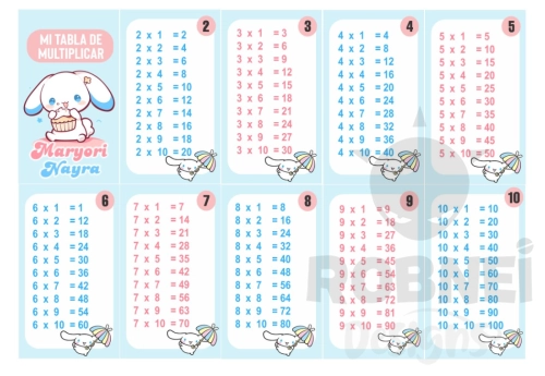 Cinnamoroll Tabla de Multiplicar